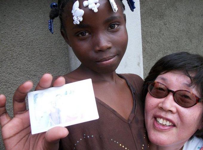 local resident with aide worker